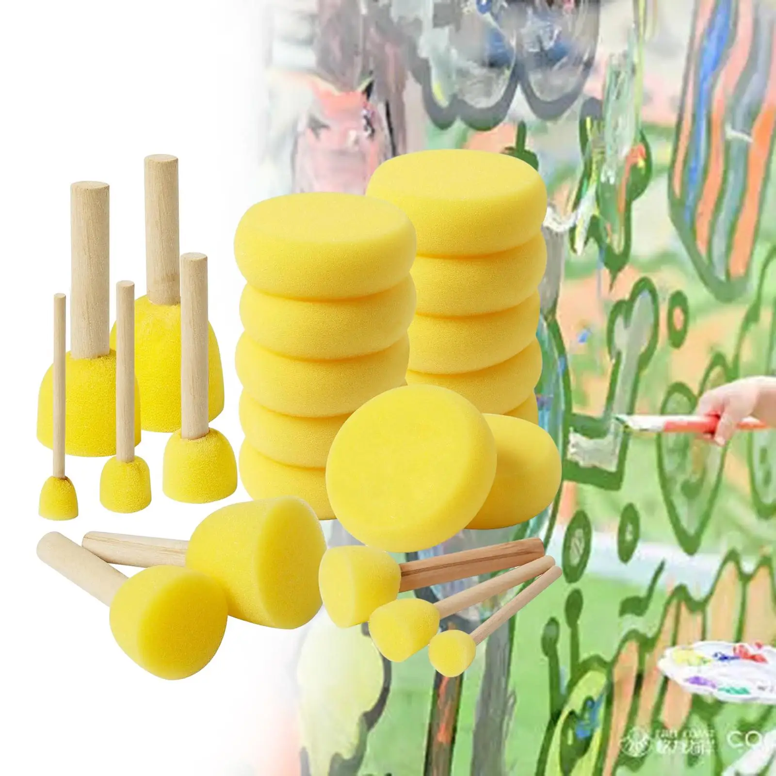 22 Pieces Sponge Stamp Girls and Boys Lightweight Drawing Brush Early Education Wooden Handle Practical Painting Accessories