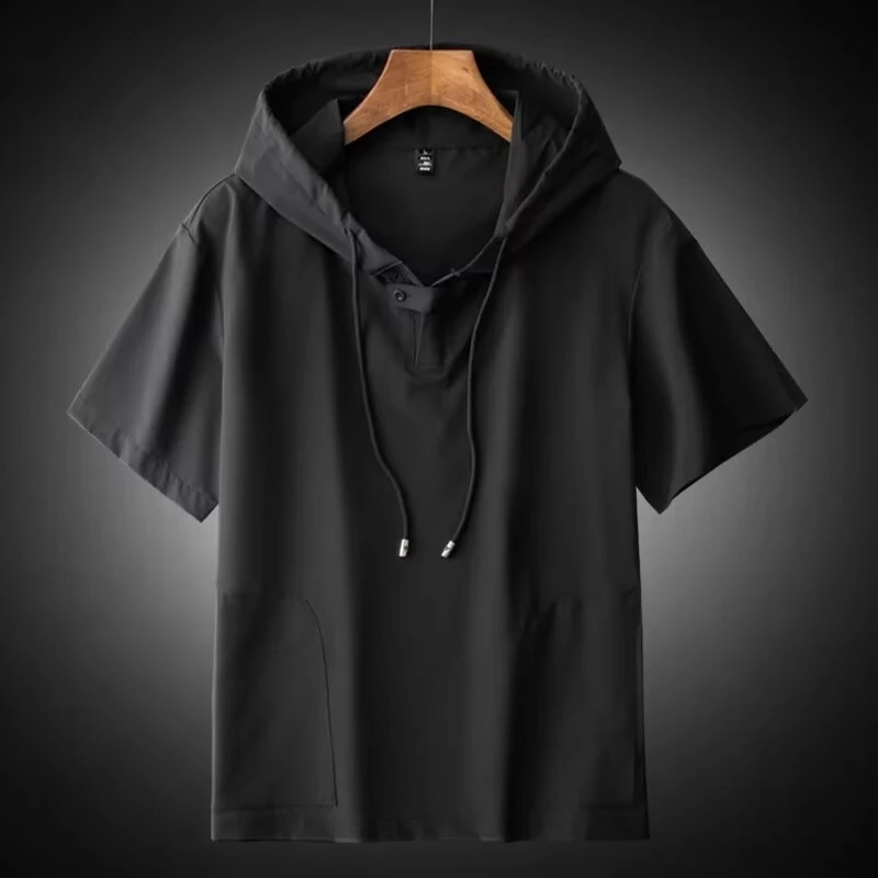 2026 New Summer Men's Trendy Hooded Casual Hoodie Loose Short Sleeve Sweatshirt Versatile Fashion Short Sleeve T-Shirt