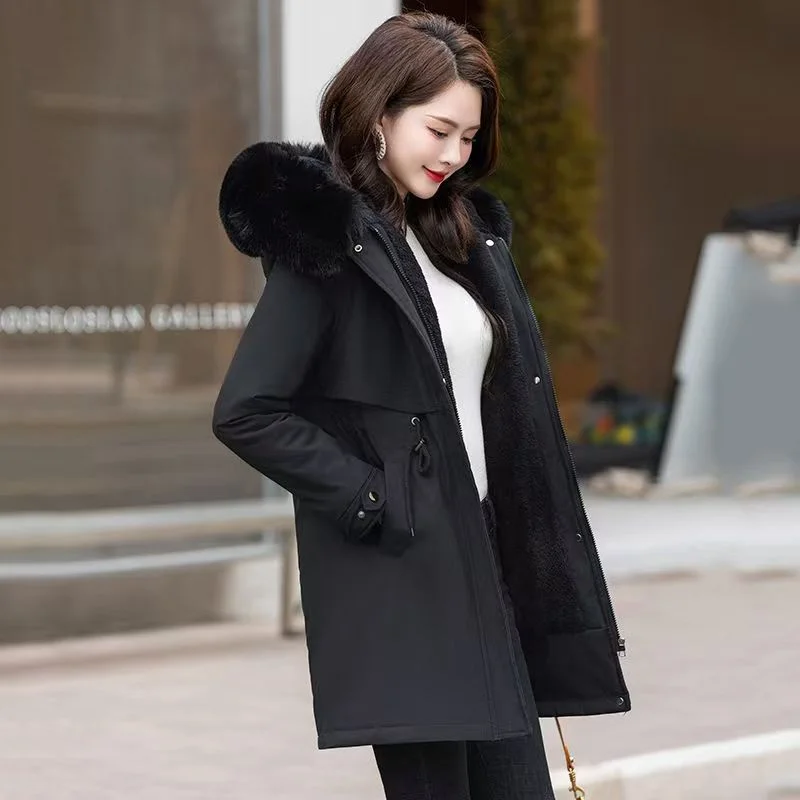 زائد المخملية مبطن القطن مبطن المرأة مقطع طويل الشتاء موضة القطن وسادة مبطنة معطف النمط الأجنبي سترة JJ623