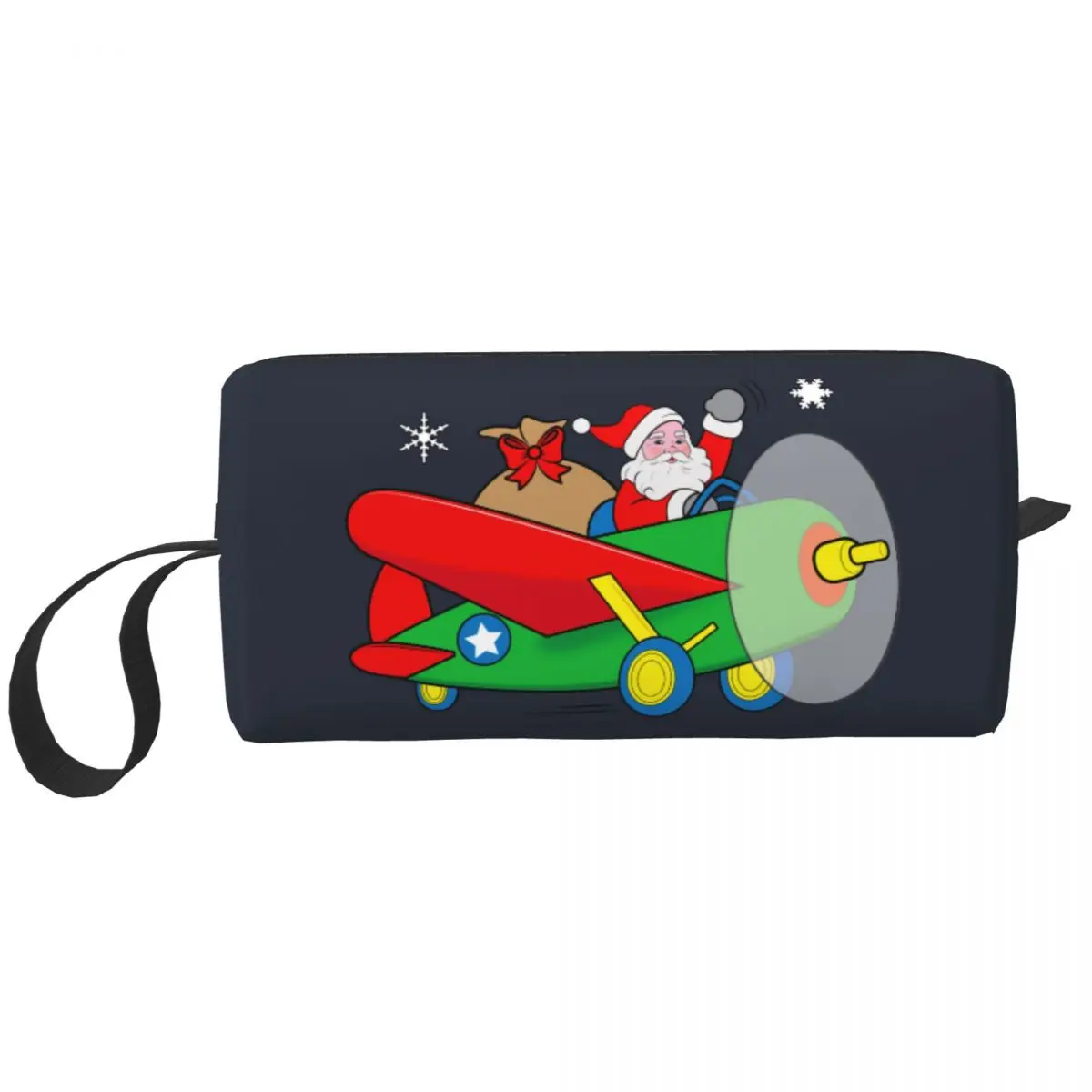 Santa Claus Merry Christmas Makeup Bag Travel Cosmetic Organizer Kawaii An Airplane Filled With Gifts Storage Toiletry Bags