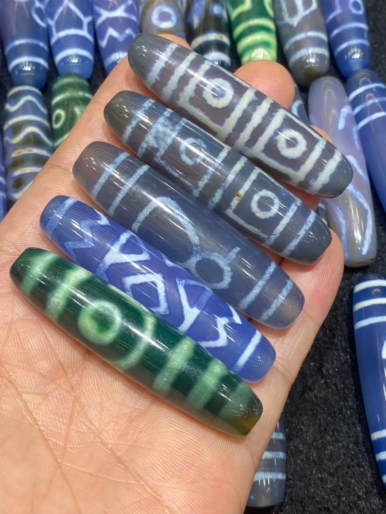 30pcs/lot Special price pack 60mm yellow/blue agate Dzi beads weathered patina Tibetan style loose beads diy bracelets necklace