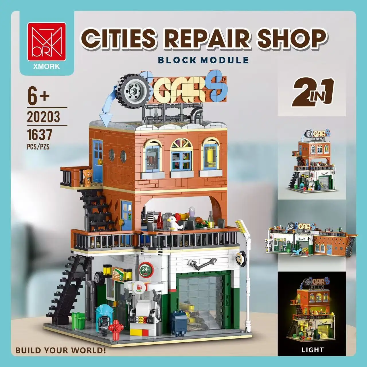 Modular Buildings Cities Repair Shop MOC 1637PCS City Street Scene Architecture Model Building Blocks Brick Toys for Kids Gift