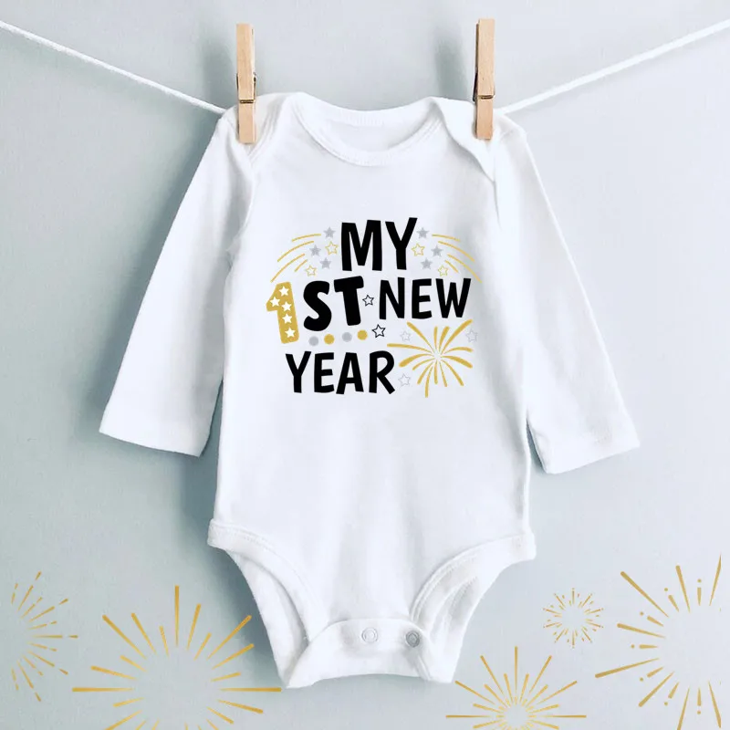 It Is My 1st New Year Baby Boy Girl Long Sleeve Cotton Bodysuit White Autumn Winter Romper Neworn Baby Christmas Costume