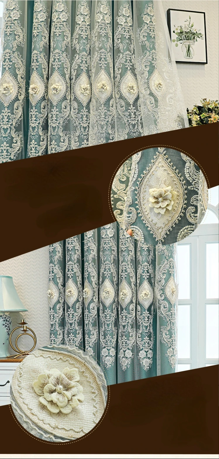 Doppelschichtiger Vorhang, rosa Stoffgarn, neue Vorhänge für Wohnzimmer, Schlafzimmer, Esszimmer, individueller europäischer Stil, Relief-Stickerei, Fenster – Detail 6