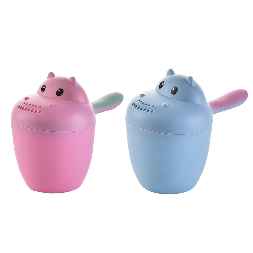 Kids Baby Shampoo Cup Cartoon Hippo Shape Baby Bath Shower Caps Cup Spoons Bath Toys for Children Birthday Gift (Green)