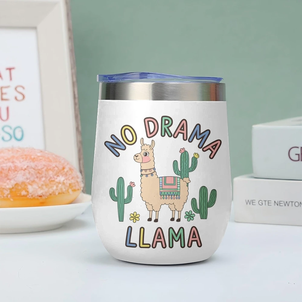 No Drama Llama Vacuum Flasks 12oz Insulated Wine Tumbler Vacuum Coffee Mug Egg Shape Thermos Cup