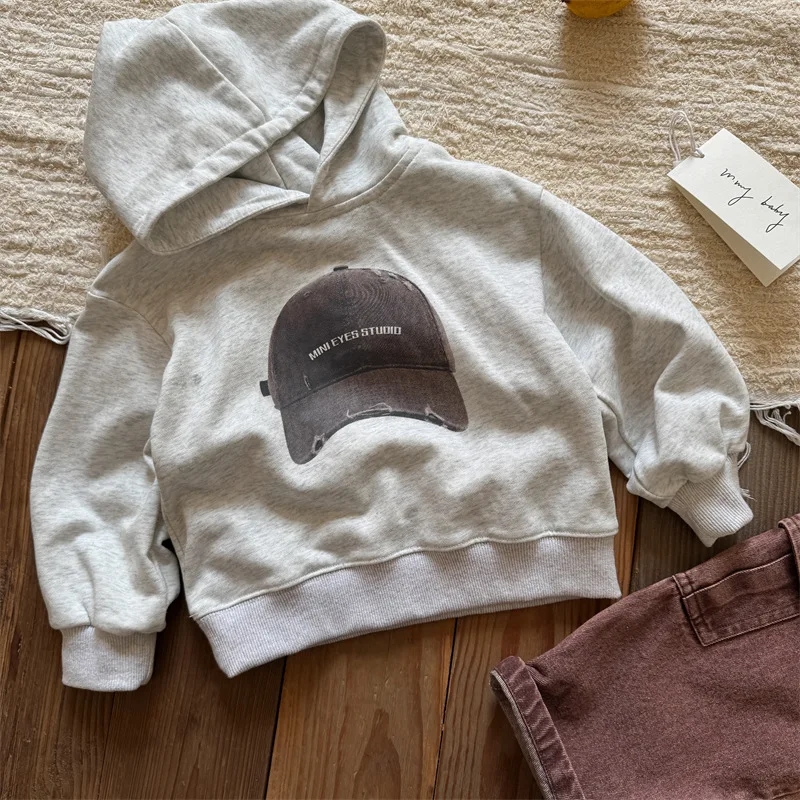 Children's sweater 2025 spring new children's hooded printed sweater baby jumper tide