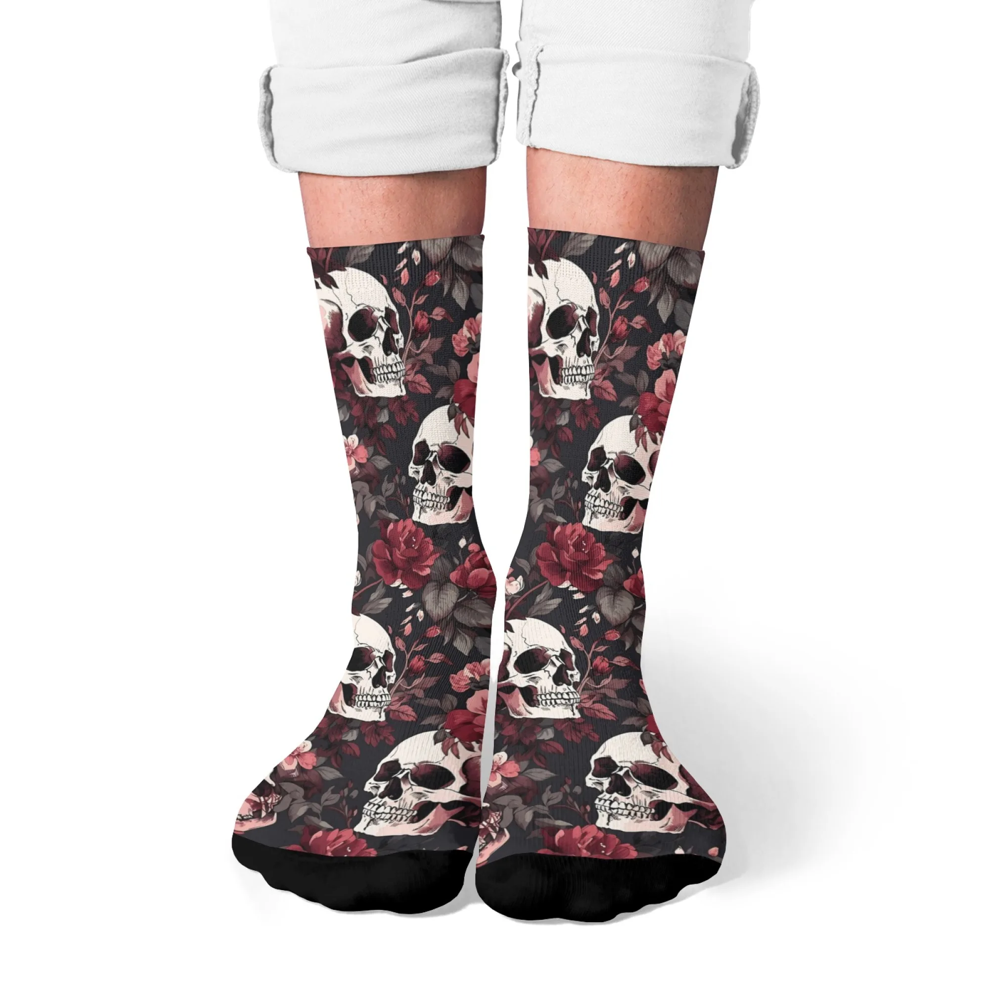 

Romantic Rose Skull Socks Retro Style Casual Fashion Men's Socks Soft Comfortable Street Hip-Hop Funny Socks Crazy Party Gift