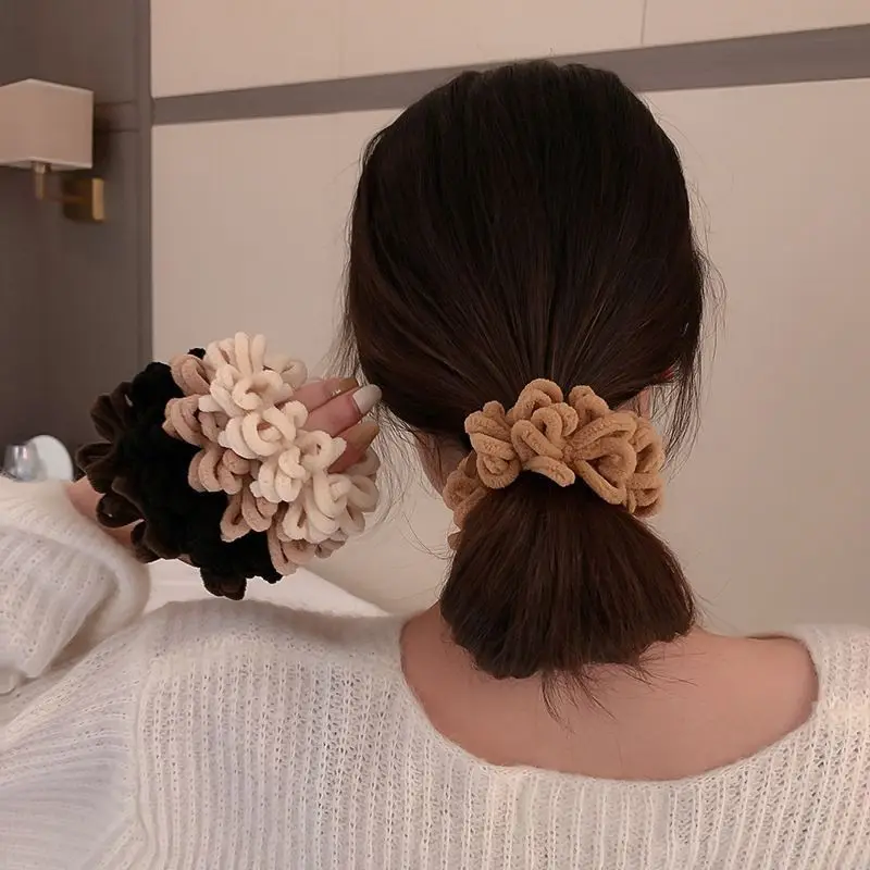 Women Elegant Solid Flods Plush Soft Elastic Hair Bands Ponytail Hold Hair Tie Scrunchie Rubber Band Fashion Hair Accessories