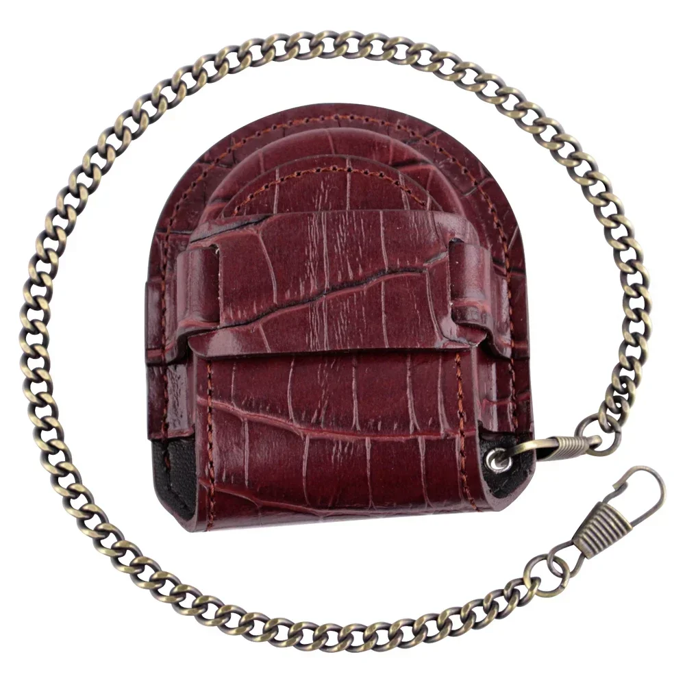 Fashion Male Black Brown Cover Vintage Classic Pocket Watch Box Holder Storage Case Coin Purse Pouch Bag with Chain
