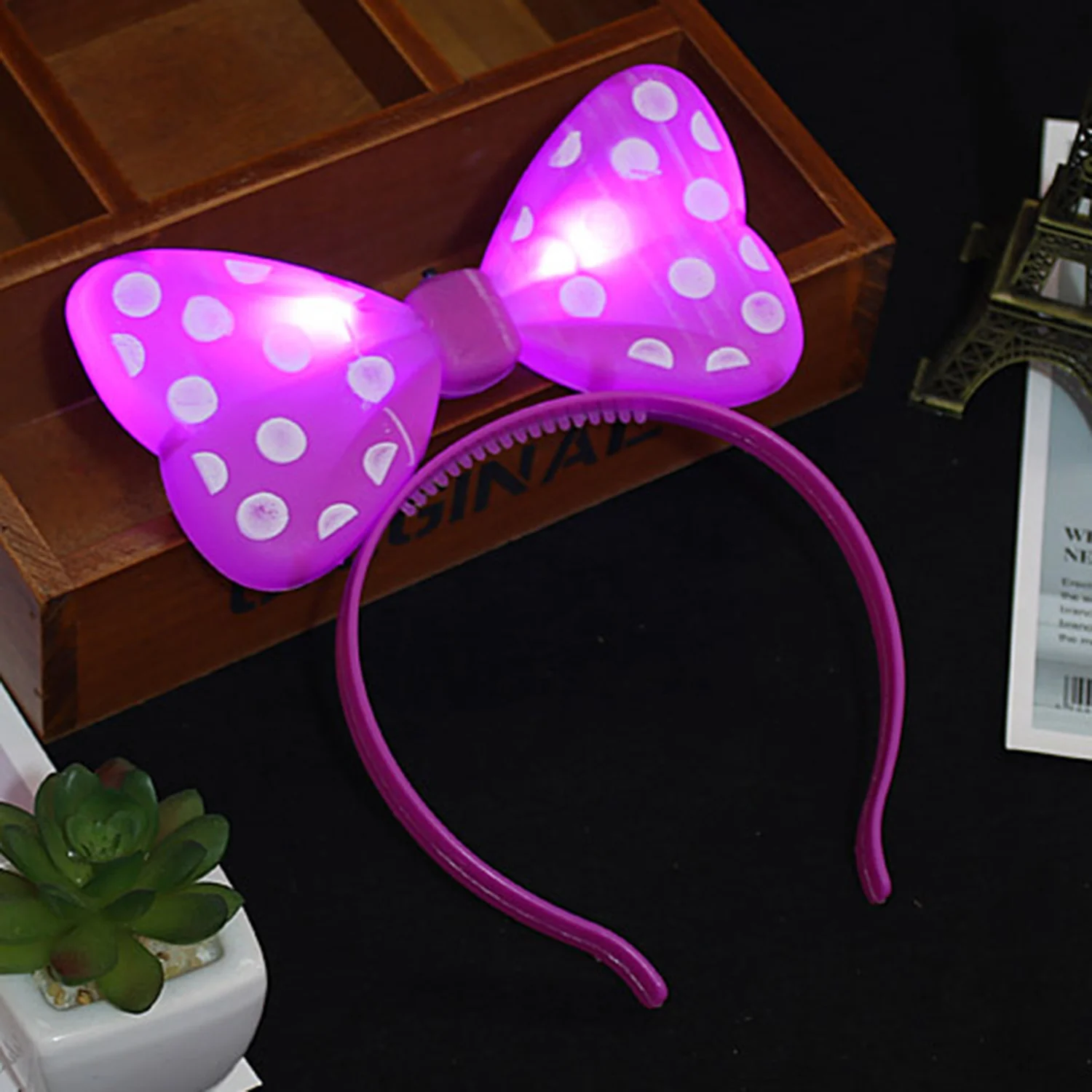 Bandeau de sauna clignotant à pois pour femmes et filles, nœud papillon, LED, nœuds, lueur clignotante, ulcère, Noël, anniversaire, fournitures de fête Shoous, 1 pièce