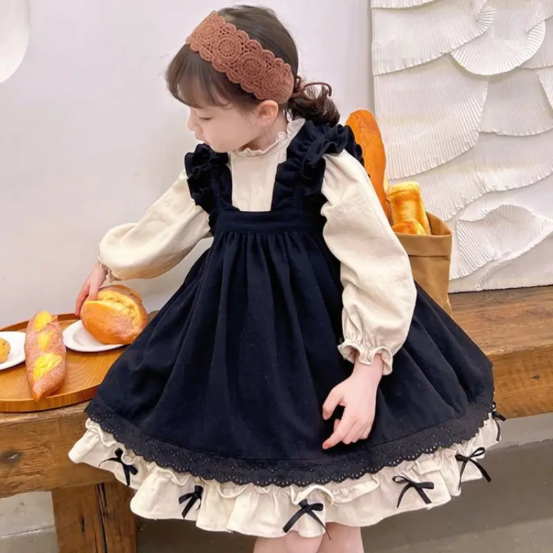 

Girls' Spring and Autumn Suit Dress Two-Piece Set Kids' Skirt 2022 New Retro Style Trendy Princess Skirt