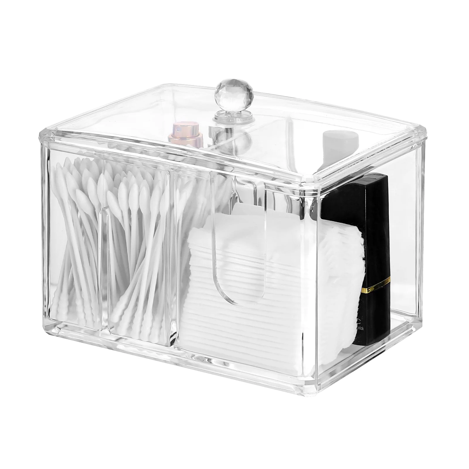 Boîte de rangement pour tampons de coton, 4 compartiments, ganizer, porte-écouvillon, brosse de maquillage, couvercle transparent, cuillère à soupe, amical, parfait pour la chambre à coucher