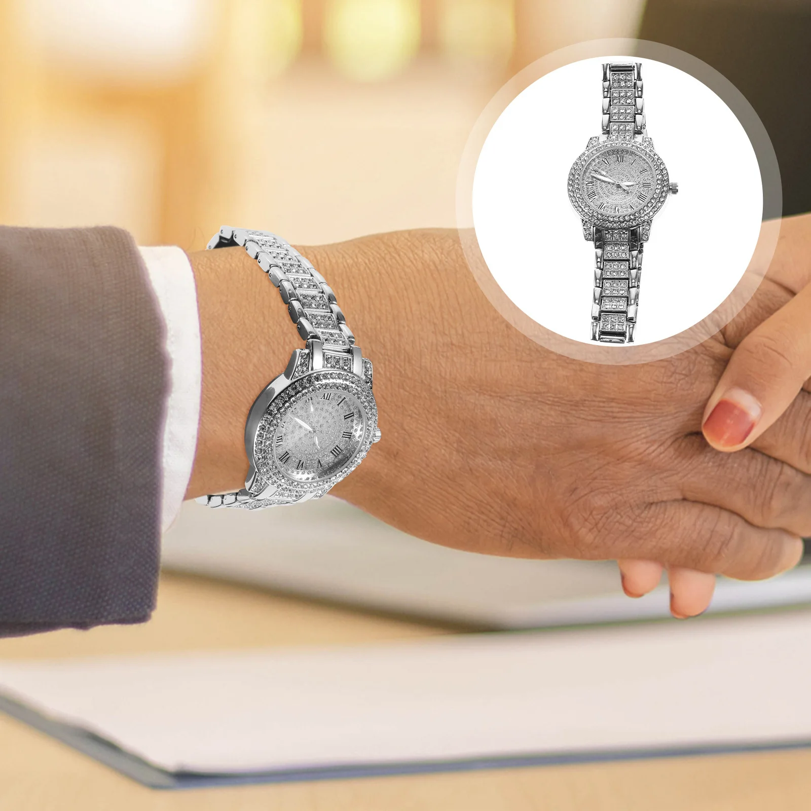 Homens diamante numeral romano relógio de pulso elegante pulseira de metal ajustável casual negócios masculino presente relógio masculino relógio de pulso