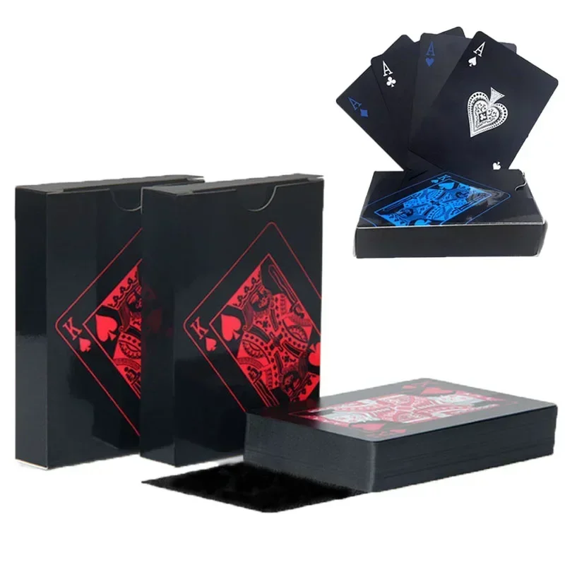 Quality Waterproof PVC Plastic Playing Cards Set Trend 54pcs Deck Poker Classic Magic Tricks Tool Pure Black Magic Box-packed