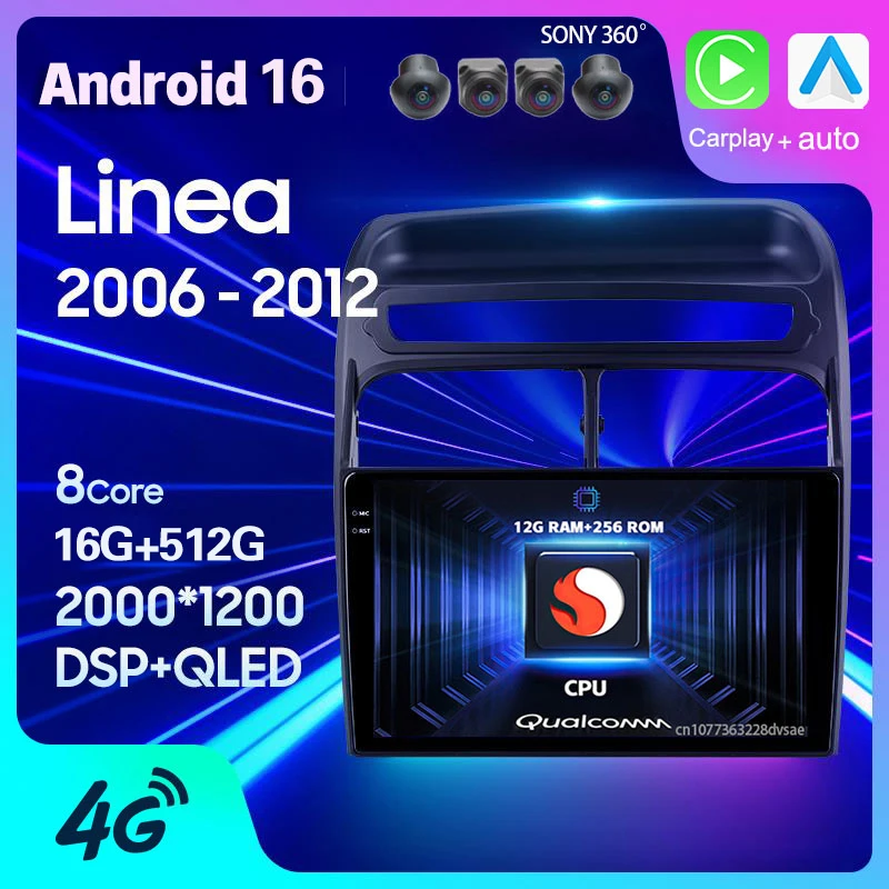 Android 16 Car Radio For Fiat Linea 2006 2007 2008 2009 - 2012 Carplay Auto GPS Multimedia 2 Din Player WIFI+4G BT Video Stereo