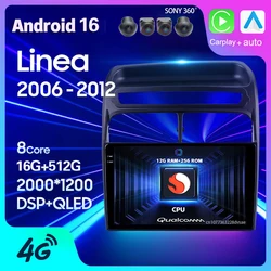 Android 16 Car Radio For Fiat Linea 2006 2007 2008 2009 - 2012 Carplay Auto GPS Multimedia 2 Din Player WIFI+4G BT Video Stereo