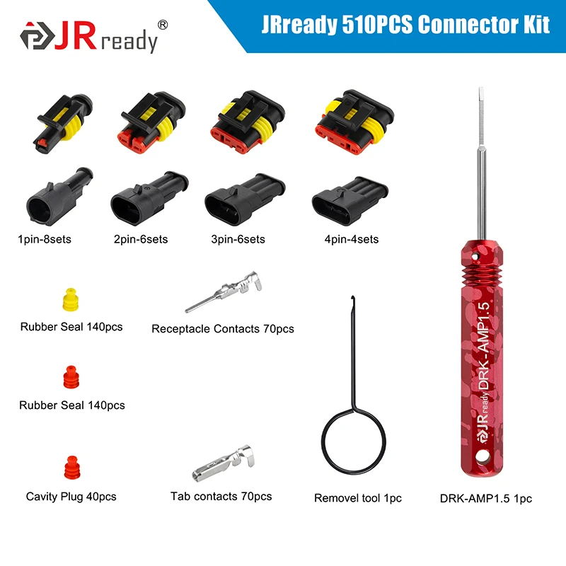 JRready-ST6383 Automotive Electrical Connectors Kits, Waterproof,1/2/3/4 Pin, Car, Truck, Motorcycle, Marine, 510Pcs