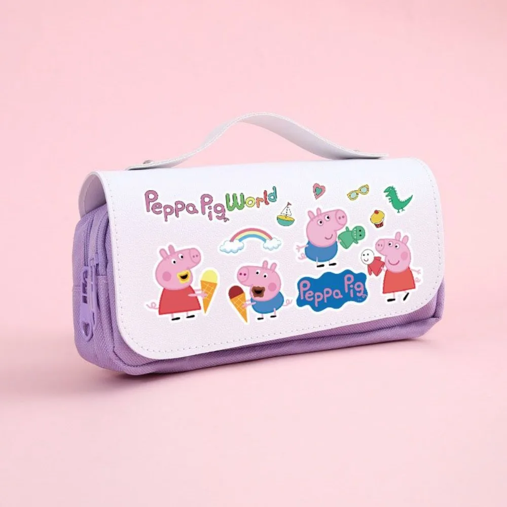 Astuccio per matite fai-da-te Peppa Pig Simpatico cartone animato a due strati Astuccio per matite di bell'aspetto ad alta capacità Materiale scolastico di moda Regali Kawaii