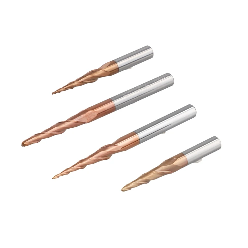 4PCS Carbide Spiral Tapered Ball Nose End Mill 6Mm Shank Router Bit Woodworking CNC Carving Bits Wood Milling Cutter