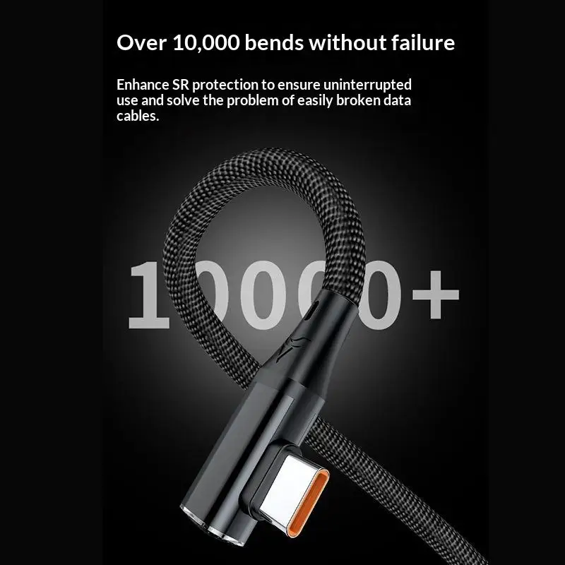 120W Super Fast Charging Cord Type C To Type C 90 Degree Elbow Cable 0.25/1/1.5/2m Length USB C Quick Charge Phone Cables