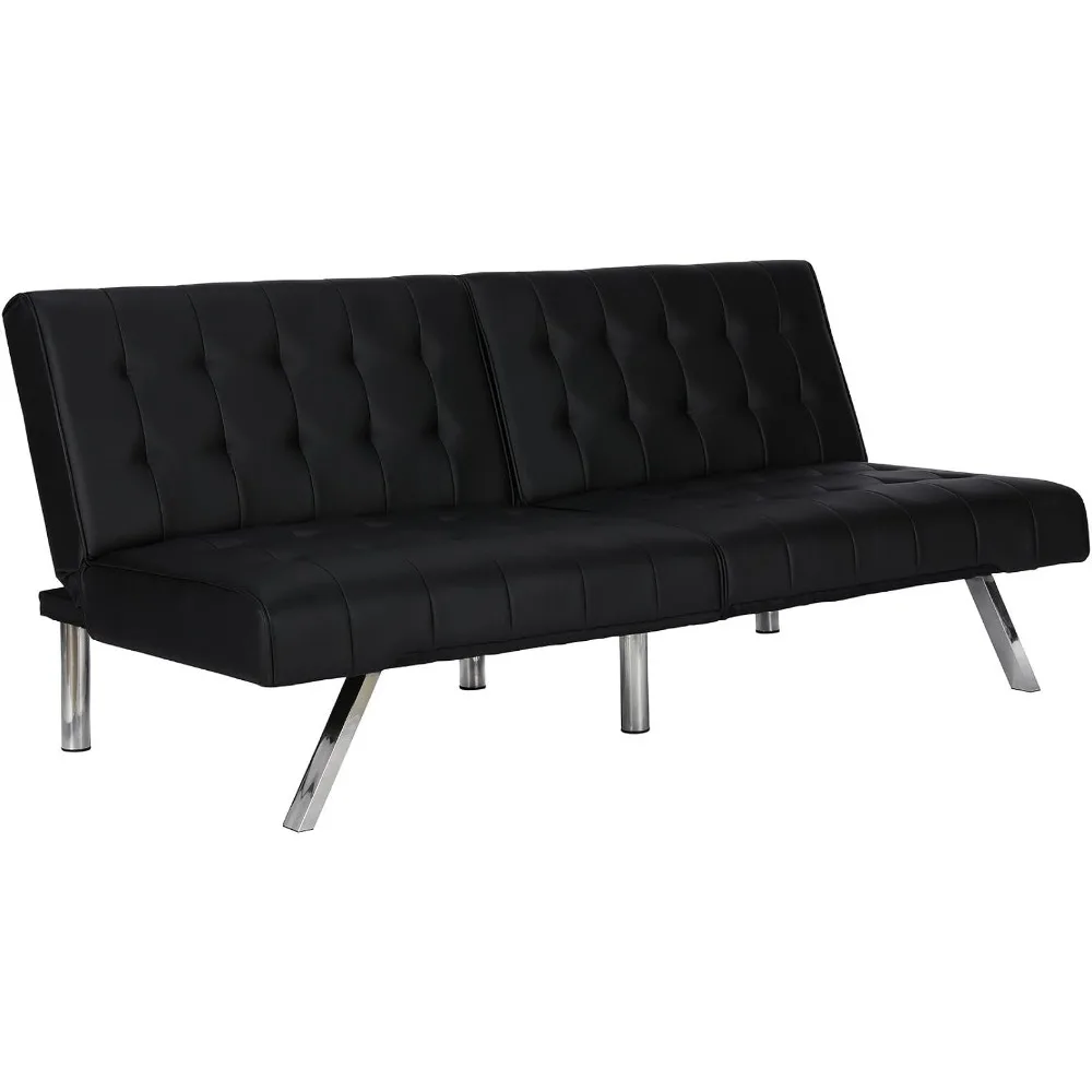 DHP Emily Futon With Chrome Legs, Black Faux Leather