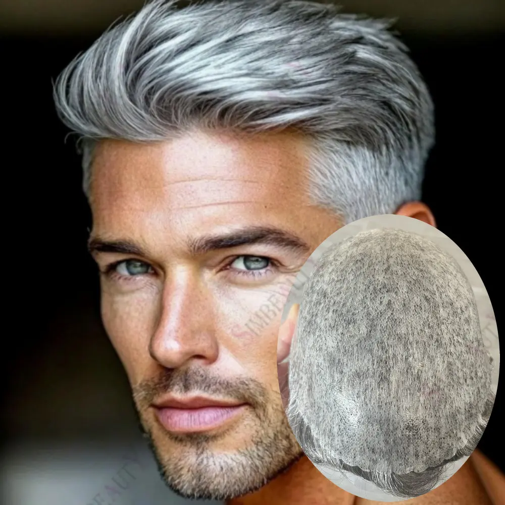 

Невидимый мужской парик-накладка 1B65 1B80 из черного и серого цвета, прочный, тонкий, из полиуретана, с натуральными индийскими волосами Реми, недорогой мужской парик, капиллярный протез