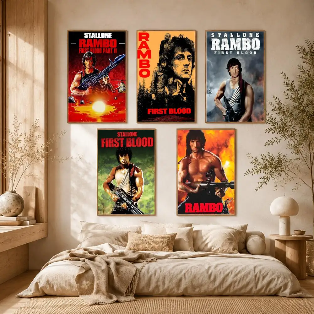 Rambo First Blood Movie Retro Action Poster Self-adhesive Advanced Aesthetic Printing Paper Wall Art for Living Room Home Decor