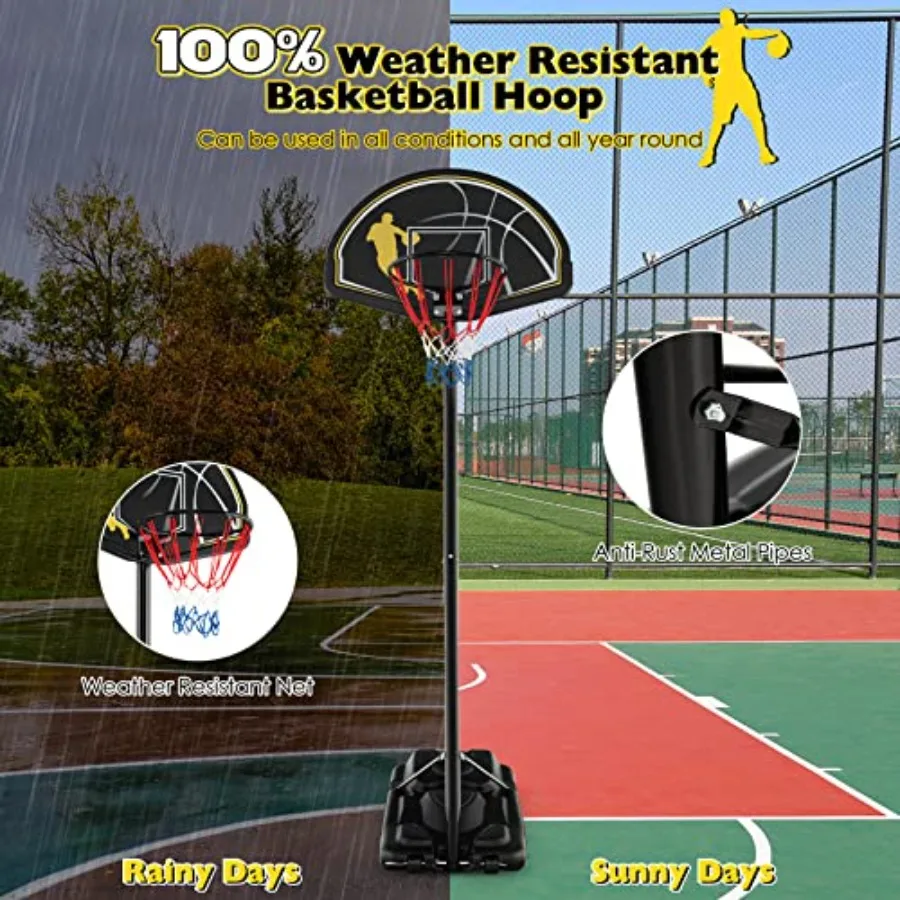 Portable Basketball Hoop for Outdoor and Indoor Use 4.2510FT 12Level Adjustable Height with 44Inch Shatterproof Backboard Filla