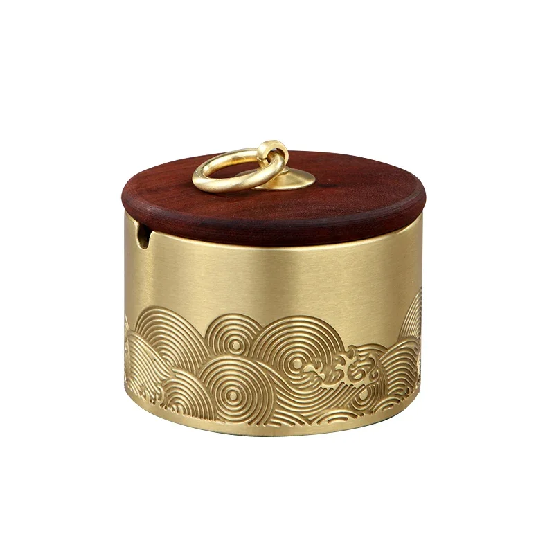 Pure copper ashtray New Chinese brass with cover Anti-fly ash High-end creative personality trend Car business office