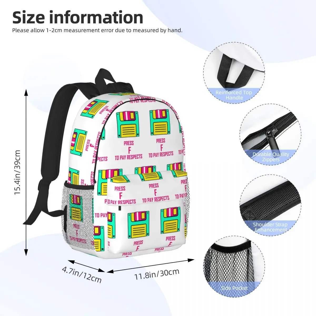 Colorful Neon Floppy Disk For Fans Of 80s Backpacks Teenager Bookbag Cartoon Students School Bags Travel Rucksack Shoulder Bag image 2