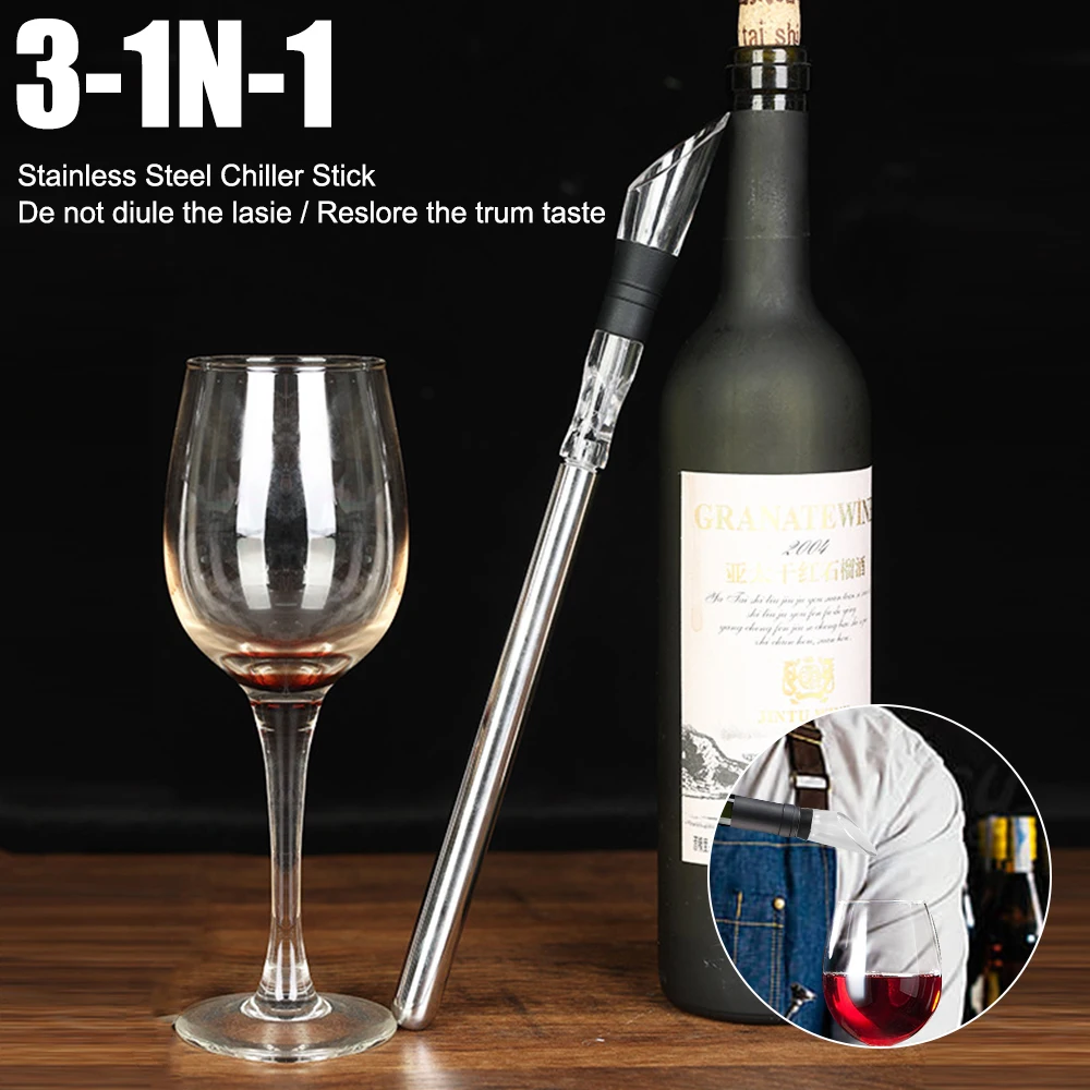 Ice Chil Bar Wine Cooler Set Wine Bottle Cooler Stick Rapid Iceless Wine Chilling Rod Stainless Steel Cooler Aerator Pourer