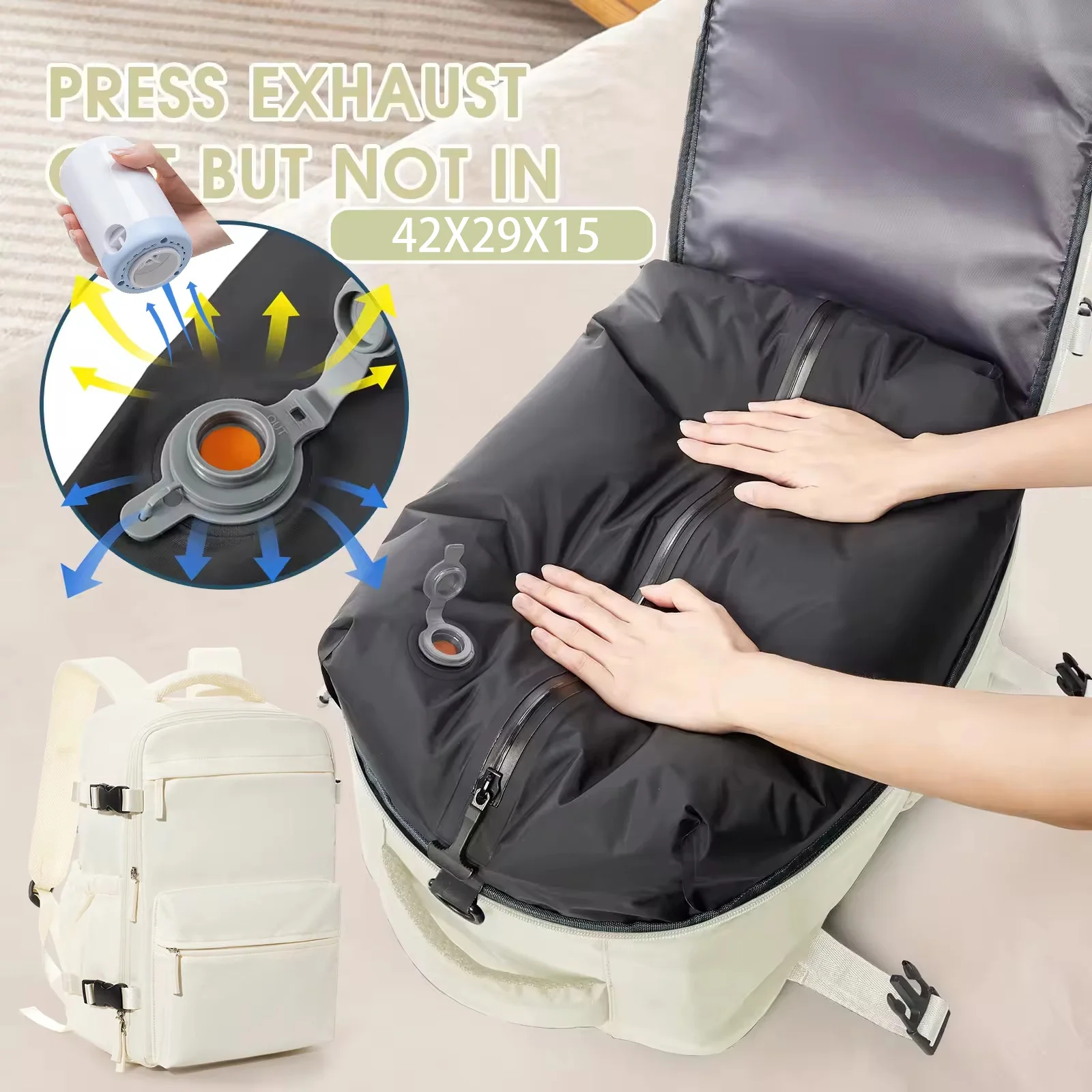 Herren Damen Luftvakuum-Kompressions-Reiserucksack 15,6 Zoll Laptop-Rucksack, Vakuum-Kleidungsaufbewahrungstasche Flugzeug-Kabinen-Rucksack