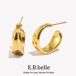 Stainless Steel PVD Plated Waterproof Texture Gold Ring Fine Polished Tarnish Free Jewelry Women's Jewelry Hoop Earring