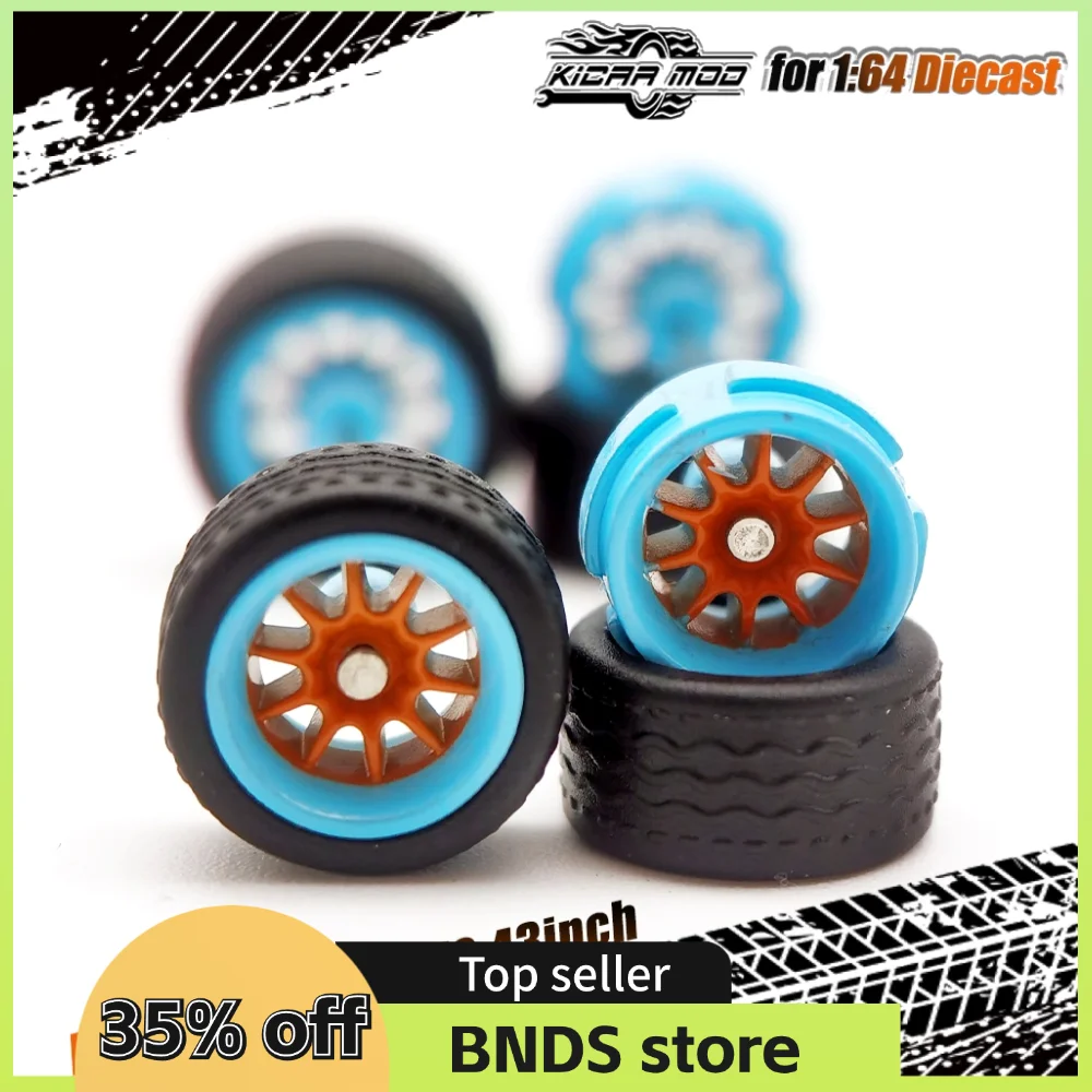 1/64 고무 타이어가 있는 휠 걸프 - 레이싱 장난감용 스케일 모델 자동차 수정 부품 1 세트