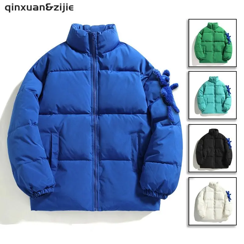 ผู้ชายแจ็คเก็ตฤดูหนาว Parkas หนาหมีเสื้อ Mens คอตั้ง Solid Casual Parka แฟชั่นสำหรับผู้หญิงใหม่ Streetwear Oversize แจ็คเก็ต