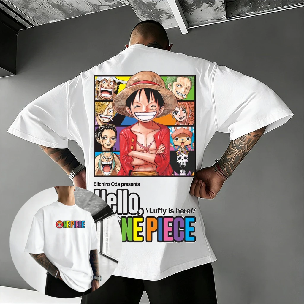 

Цельная аниме-футболка Luffy с графическим принтом, хлопковая футболка с короткими рукавами Hello Luffy для мужчин и женщин, уличная одежда, повседневные топы, лето 2026 Y2k