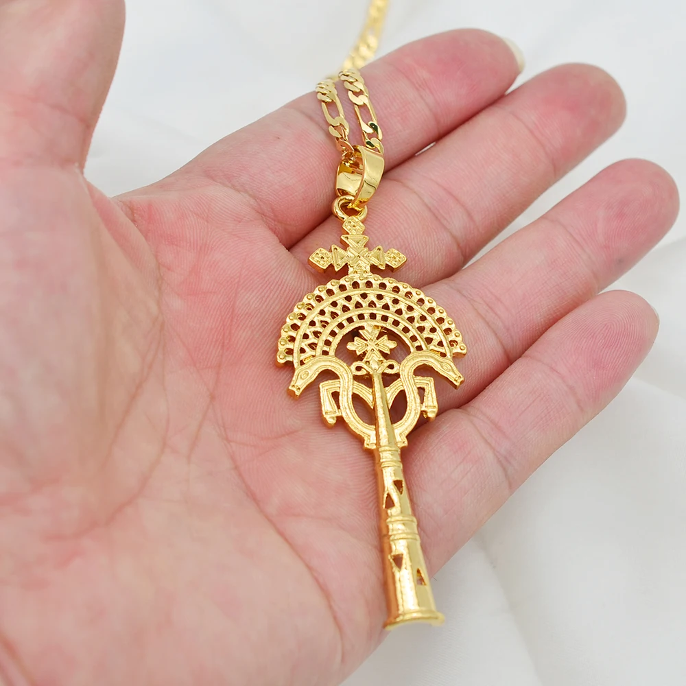 Anniyo Ethiopian Cross Pendant Chain Necklaces Women African Wedding Party Eritrean Jewelry