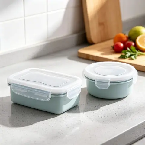 Round Mini Fridge Fruit Storage Box, Rectangular Sealed Box Kitchen Plastic Food Container