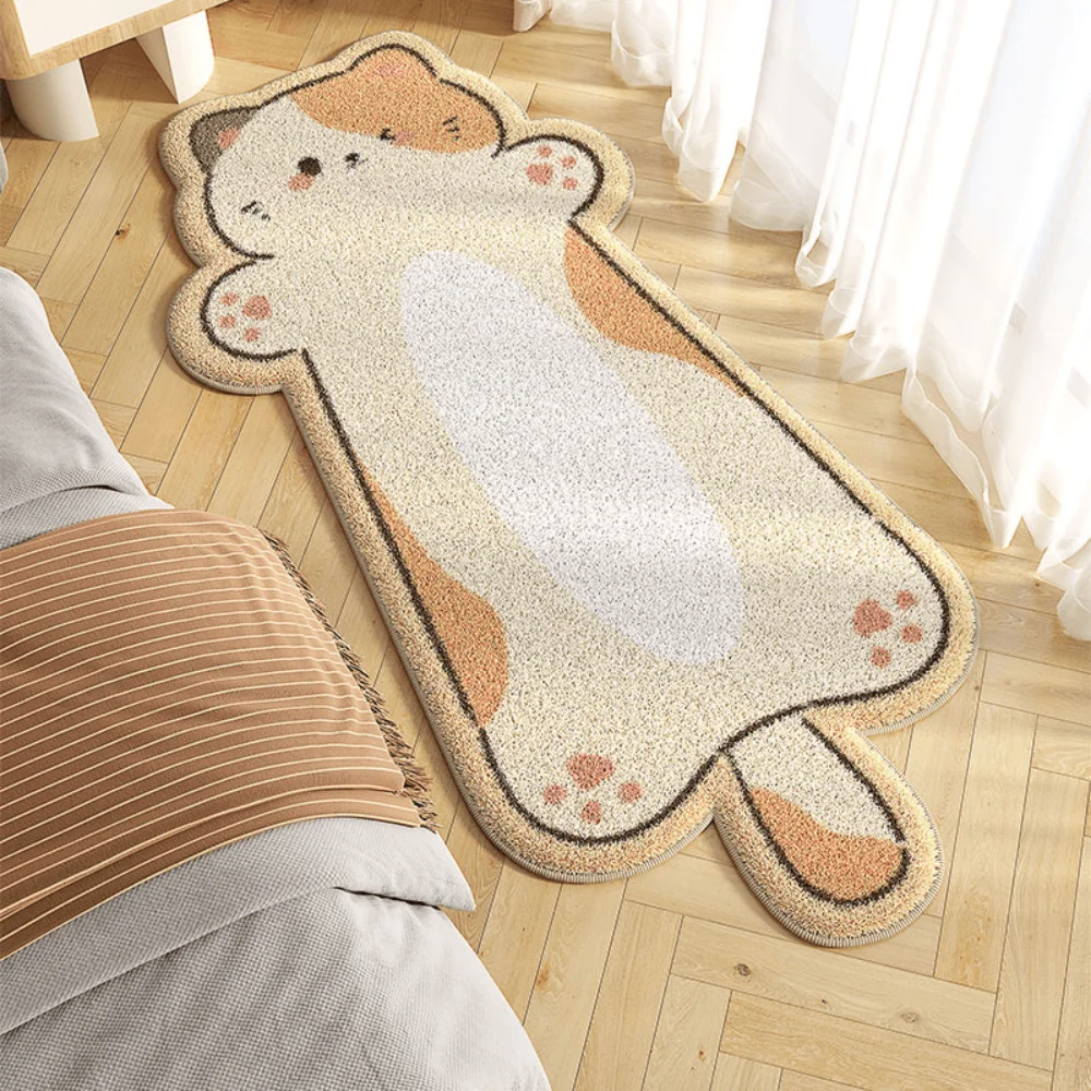 VIKAMA Cat-Shaped Thickened Bedside Rug Soft and Skin-Friendly Nordic-Style Bedroom Living Room Mat Adorable Home Decor