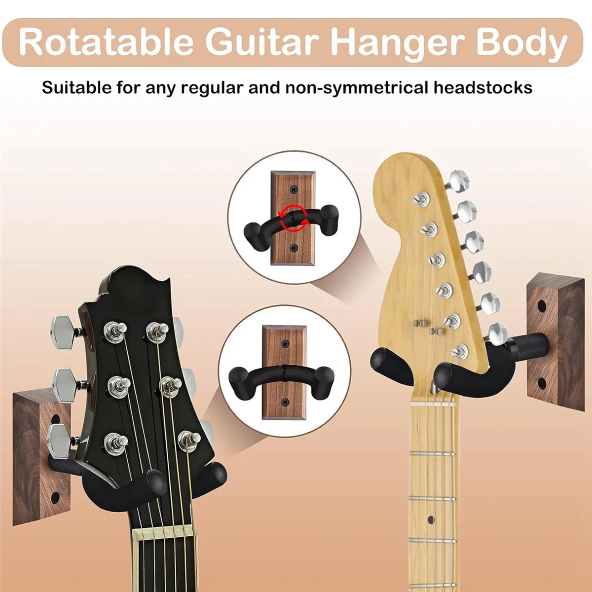 AA87C 4 Uds soporte de pared para guitarra, gancho para guitarra, colgador de guitarra en forma de U de nogal soporte de montaje en pared para guitarra acústica, eléctrica, bajo