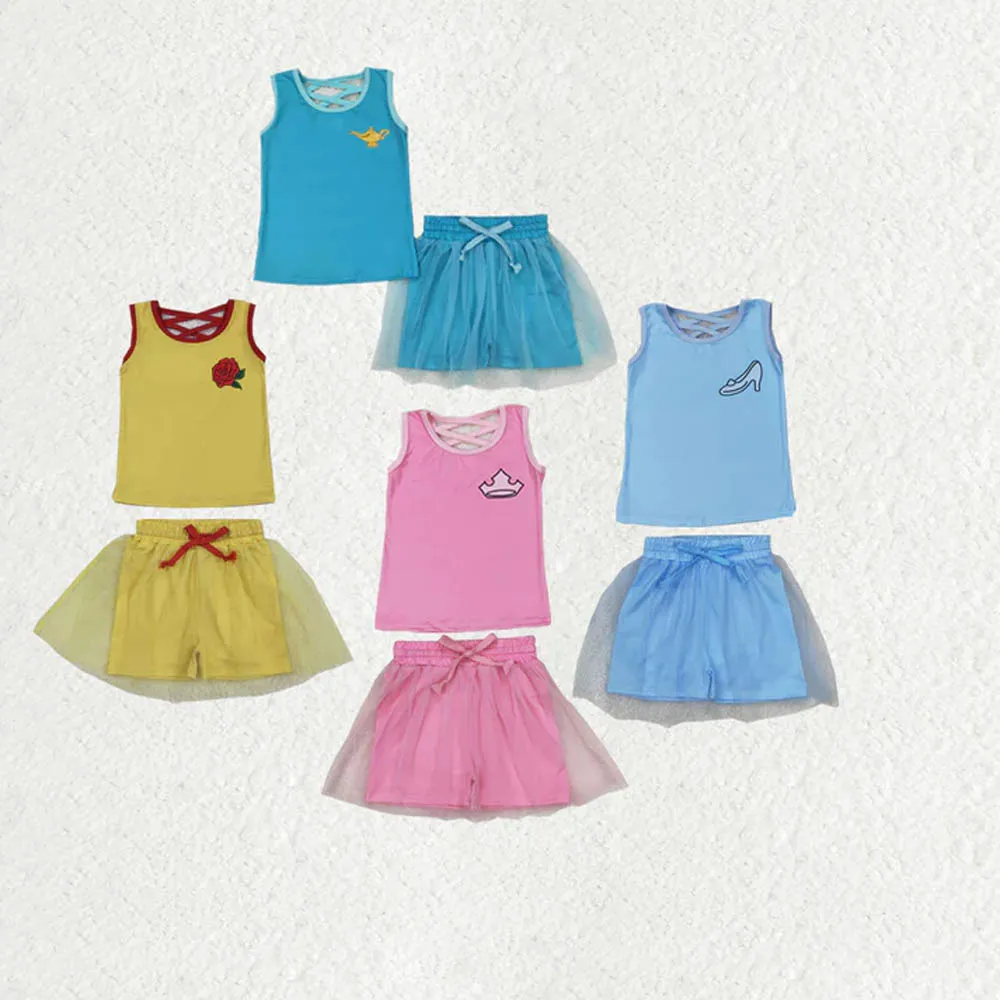 

Western Fashion Sibling Baby Girls Sleeveless Princess Vest Shirt Tassel Short Skirt Sets Wholesale Boutique Children RTS