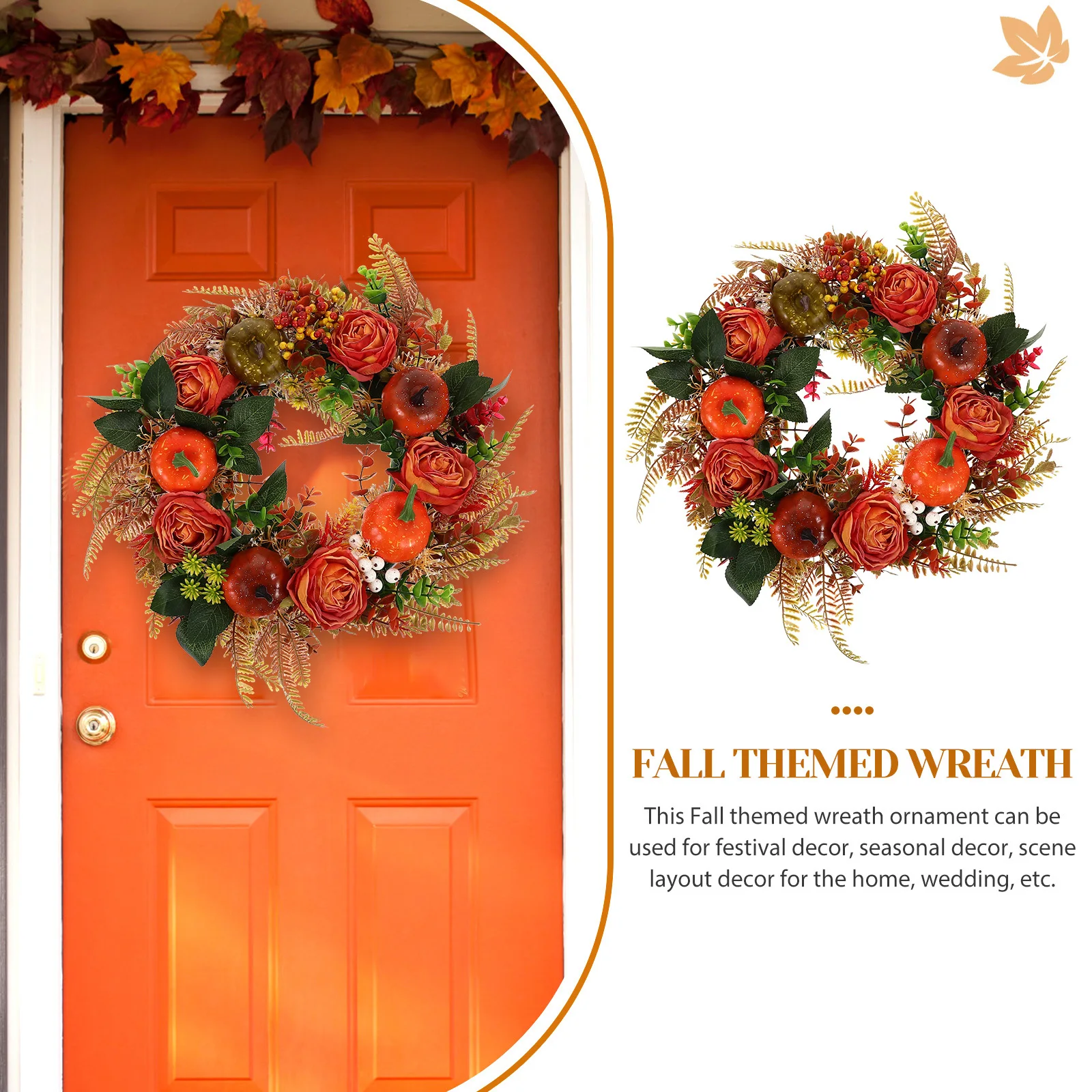 

Artificial Maple Leaf Pumpkin Fall Door Hanging Wreath Seasonal Front Door Welcome Wreath Autumn Festival Decor