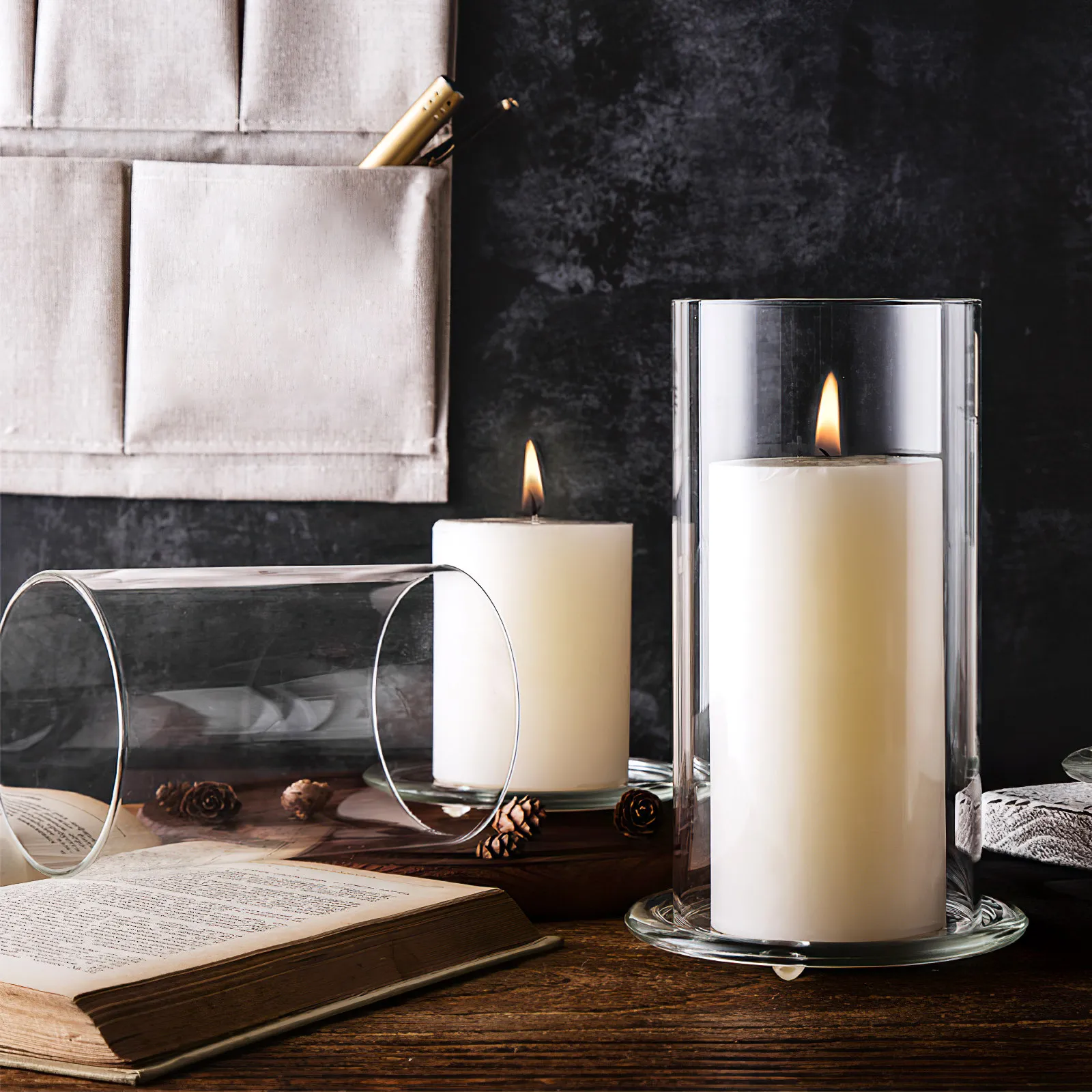 3Pcs Decorative Glass Shade Clear Transparent Windproof Protector for Tea Light Candles Home Dining Room Event