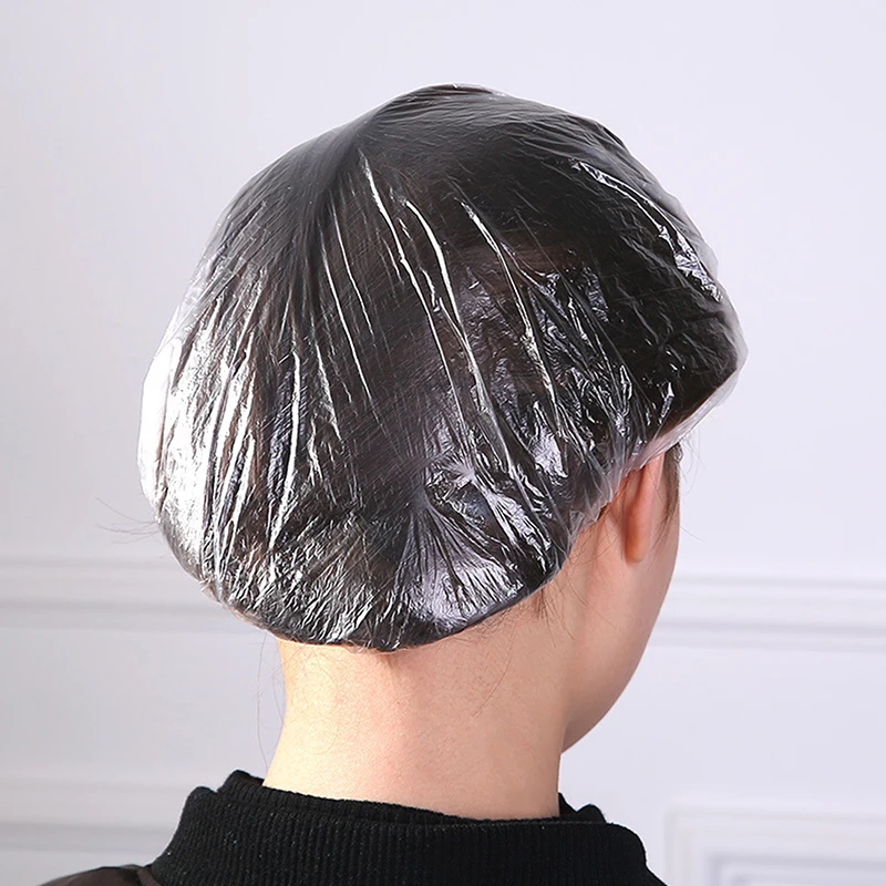 Gorro de ducha desechable con forma de malla elástica, gorro de baño no tejido para extensión de pestañas, gorro transparente impermeable para el cabello, 100 Uds.