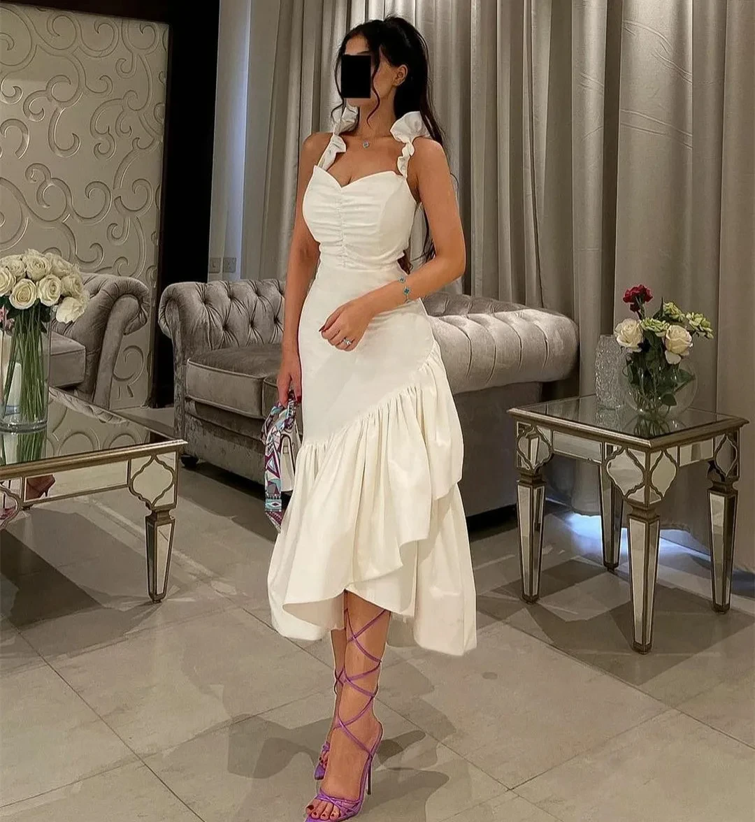 

Formal Occasion Dresses Short Ivory Sweetheart Evening Dresses With Ruffles Party Gowns Wedding Party Dress فستان حفلات الزفاف