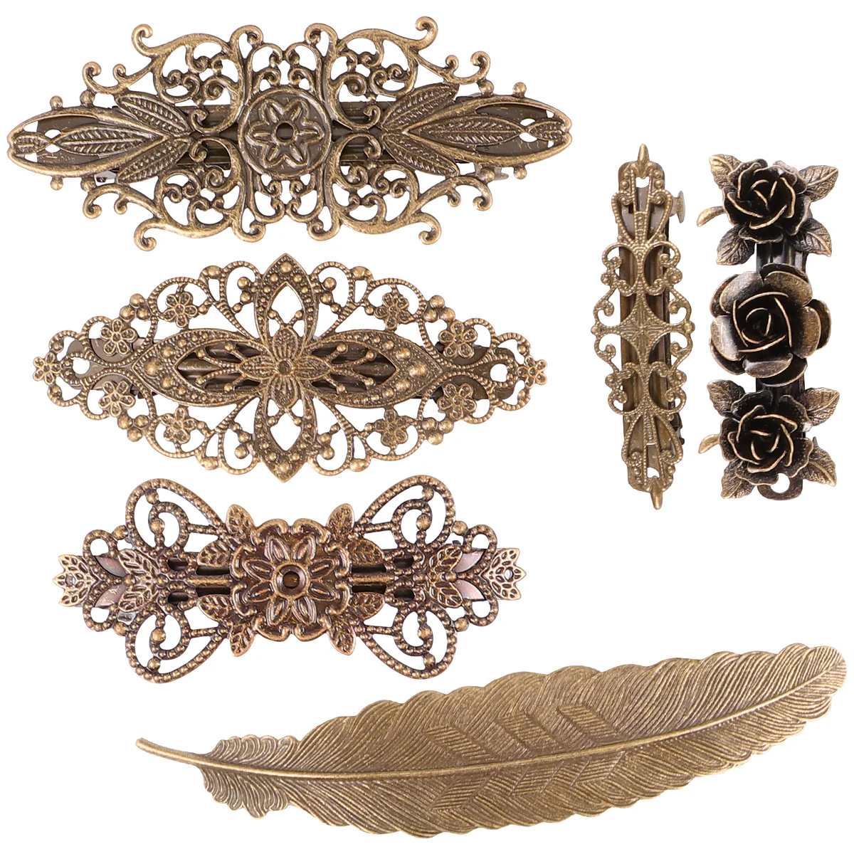 4 Pcs Brown Lace Flower Hair Vintage Hairpin Spring Clip Wedding Headdress Rhinestone Bobby Pins