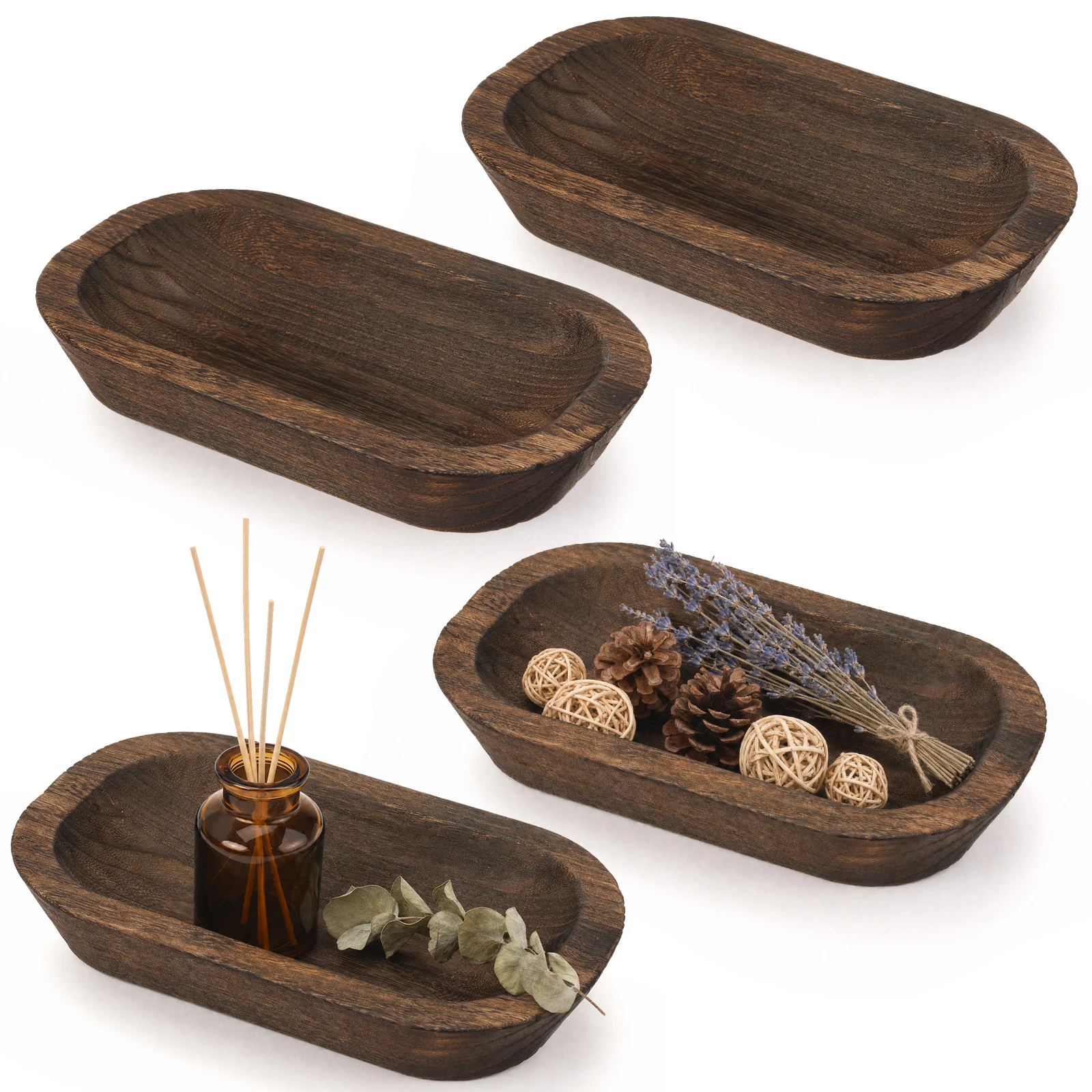 4Pcs Creative Wooden Tray Oval Circle Storage Plate Jewelry Key Organizer Aromatherapy Candle Display Stand Desktop Decoration
