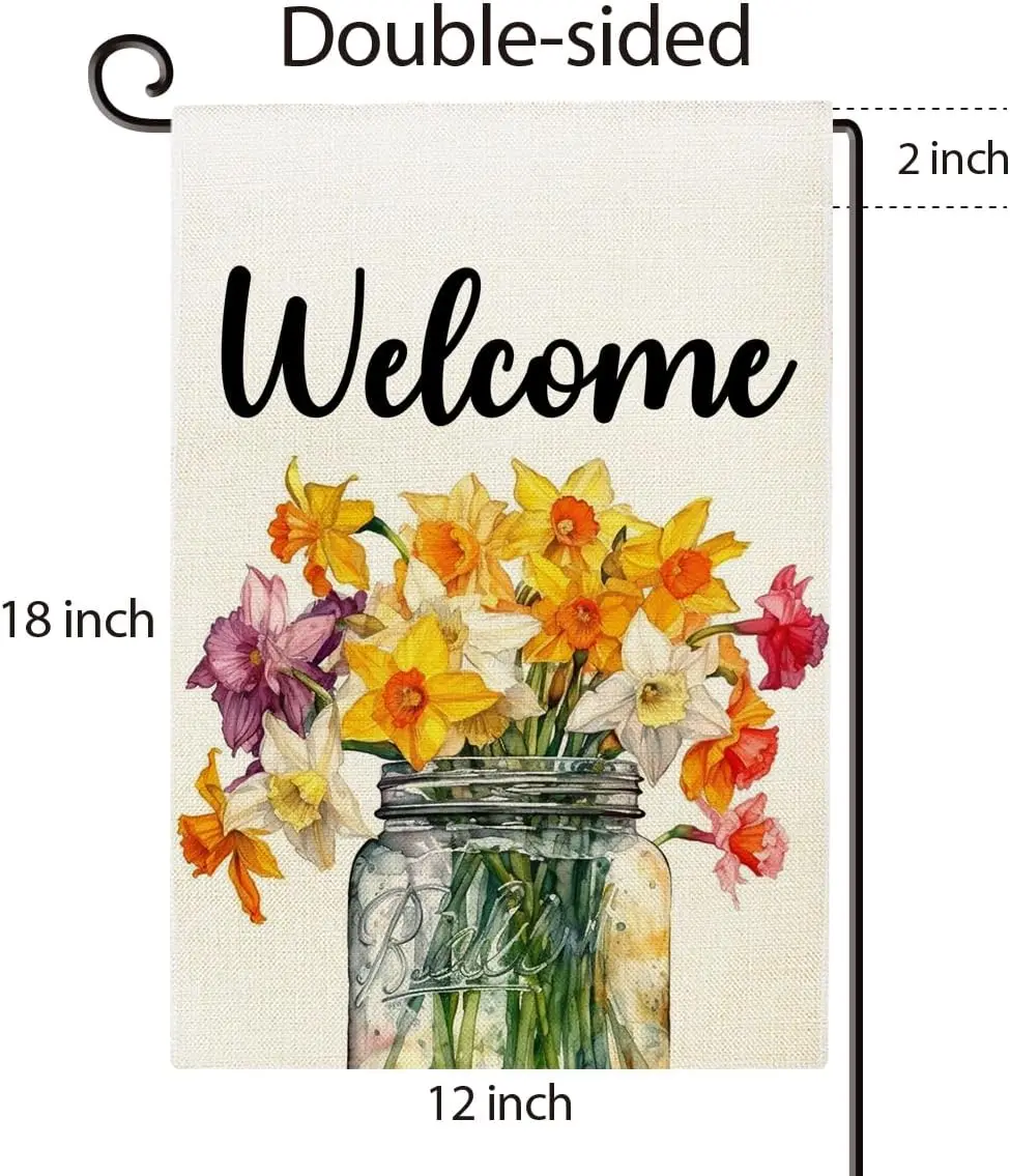 Spring Summer Welcome Garden Flag Spring Floral Mason Jar Flag Seasonal Yard Outdoor Decor Double Sided Burlap 12x18 Inches  yyi