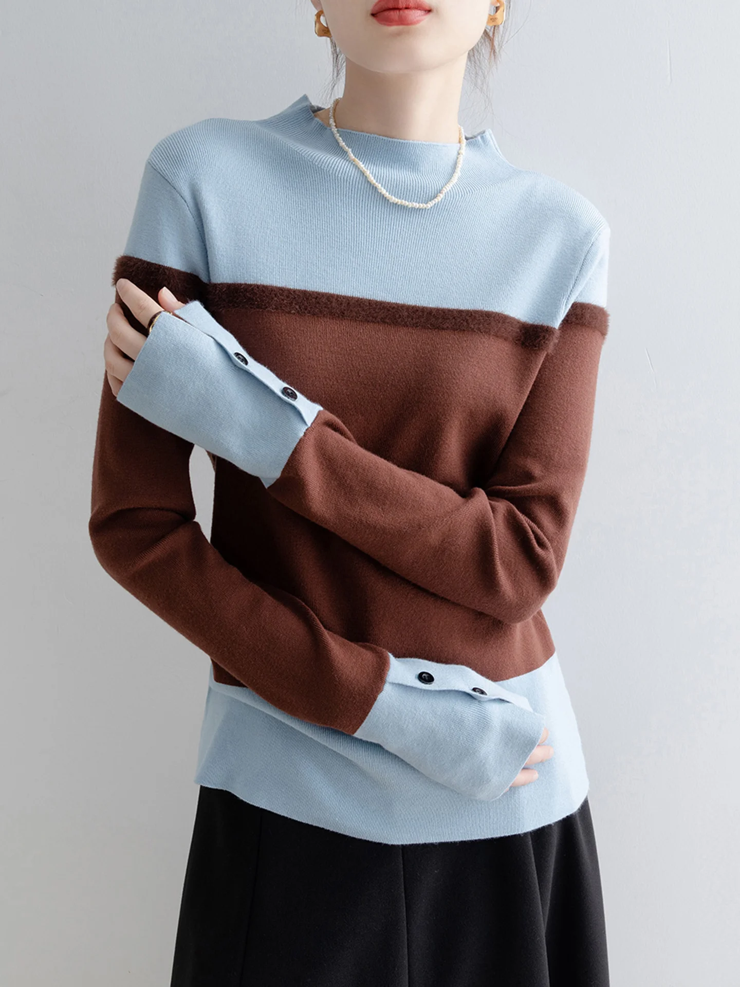 Maglione lavorato a maglia retrò lungo Sve Design chic Sense Color Blo Camere Abbigliamento interno Vestibilità comoda Sli Autunno Faion Wo...